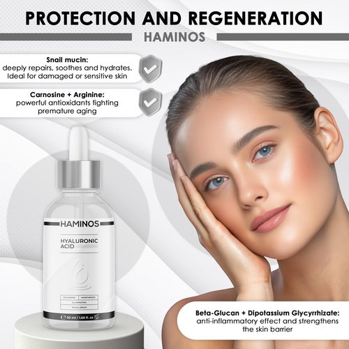 Hyaluronic Acid Serum ORGANIC AND VEGAN with Niacinamide, Snail slime, collagen – Lip Plumper, Stretch Marks, Wrinkles, Fine Lines, Hydration - UNIQUE FORMULA (50 ml - 1.69 Fl Oz)