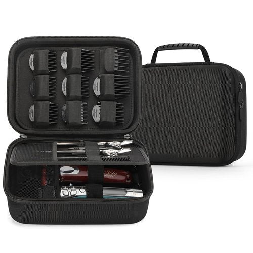 MOSLA Hard Barber Accessories Case for Hair Clippers, Mens Hair Cutting Barber Supplies Holder, Trimmer Organizer Storage Bag for Hair Cutting, Guard Grooming Kit (Nylon Black)