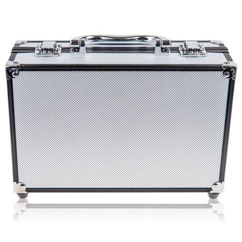 SHANY Carry All Make up Train Case with Pro Makeup Set, Beauty Brushes, Lipsticks, Eye Shadows, Blushes, Powders, and more - Reusable Cosmetics Storage Organizer - Premium Gift Packaging - Silver