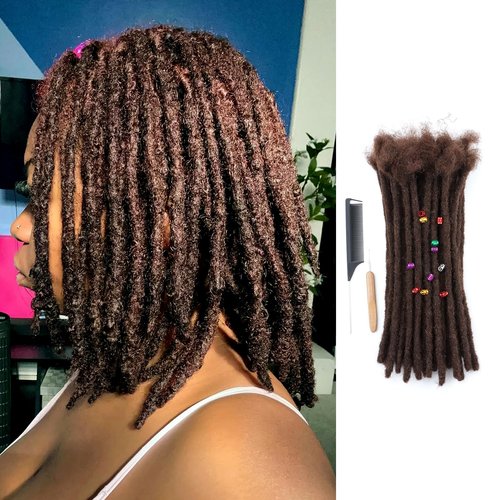 Coriario Dark Brown Locs Extensions Human Hair 8 Inch 30 Strands 0.6cm Dreadlock Extensions Human Hair Dread Locks for Men 4#