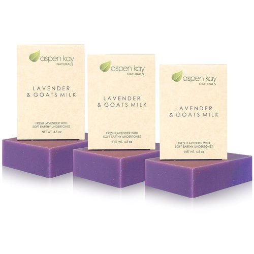 Aspen Kay Naturals Lavender and Goats Milk Soap Bar. Natural Lavender Soap with Organic Shea Butter & Pure Essential Oils. Gentle for Face and Body. For Men, Women & Teens. Handmade in USA. (3 pack)
