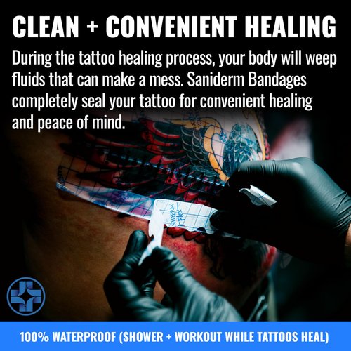 Saniderm Flex Tattoo Aftercare Bandage (New) (Personal Roll, 10.2 in x 2 yd) – Faster Tatoo Healing and Protection – Sterile, Waterproof, Flexible, Latex-Free, Tattoo Aftercare Wrap – Matte Finish