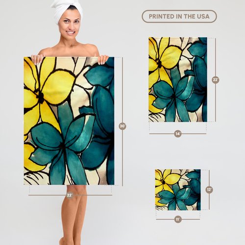3D Rose Teal and Yellow Floral TWL_32104_1 Towel, 15" x 22"