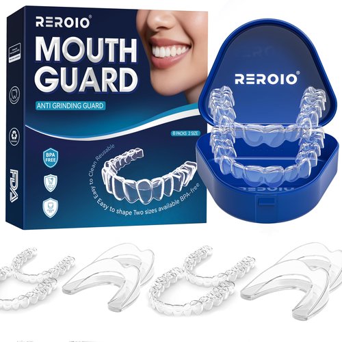 REROIO Mouth Guard for Grinding Teeth at Night, Teeth Grinding Mouth Guard for Sleeping, Perfect fit Night Guards for Teeth Grinding, 2 Size Mouthguard Available for Adults
