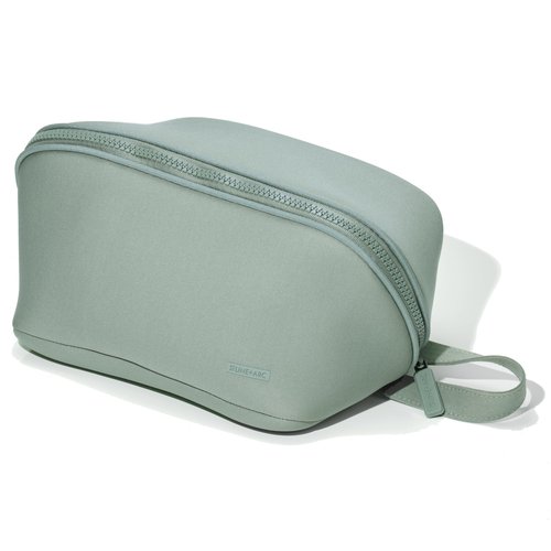 LINE+ARC Machine-Washable Neoprene Toiletry Bag (Sage) Modern Green Dopp Kit Soft Insulation for Cosmetics Makeup Travel Skincare Shaving Large Case Men Women Overnight Easy-to-Clean
