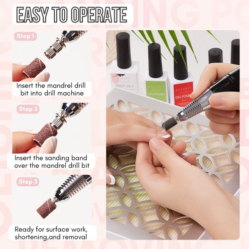 Makartt Nail Drill Bits, 7Pcs Tungsten Carbide Diamond Ceramic Nail Drill Bit Set For Acrylic Nails 3/32 Drill Bits Bundle With 300Pcs #80#150#240 Grits Nail Drill Bits Sanding Bands