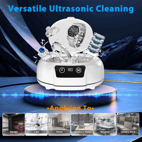 YINPAD Ultrasonic Retainer Cleaner Machine,48 kHz Ultrasonic Cleaner,700ML Portable Ultrasonic Cleaner for Braces, Mouth Guards, Aligner, Toothbrush, Glasses, Jewelry(White)