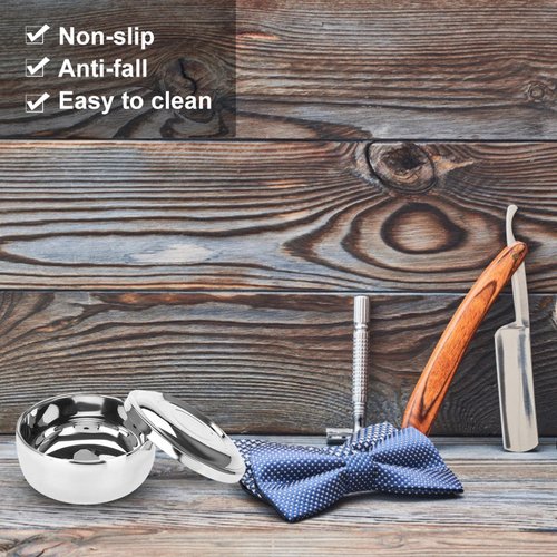 AYNEFY Shaving Soap Bowl, Portable Universal Men Stainless Steel Beard Shaving Soap Bowl Shaving Mug Container with a Mirror for Travel, Salon and Home Use