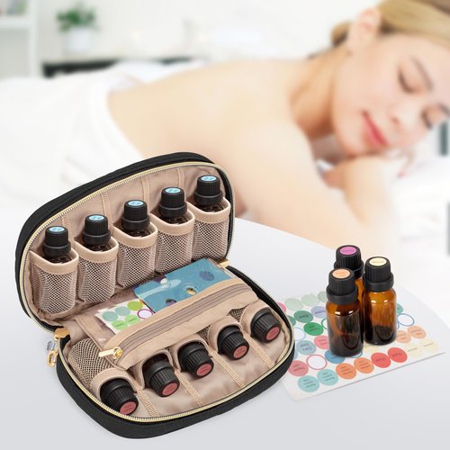 LUXJA Essential Oil Organizer -Holds 10 Bottles (5ml-15ml, Also Fits Roller Bottles), Travel Case for Essential Oils with Zipper Pockets (Bag Only), Black