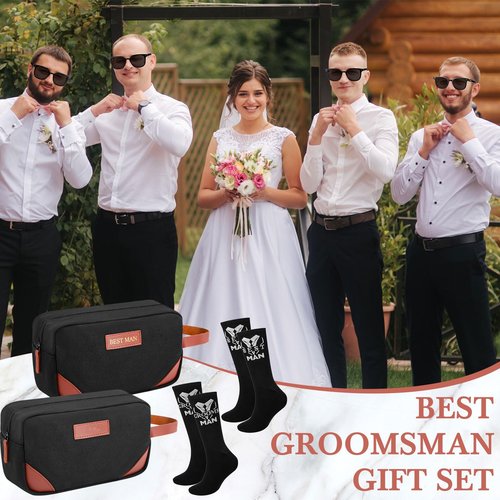 SilTriangle 18 Pcs Wedding Groomsmen Gifts Set Include Pcs Men Toiletry Bags Pairs Cotton Groomsmen Socks Pairs of Sunglasses for Wedding Proposal Gifts Bachelor Party Travel Kit(Black)