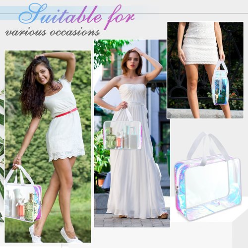 Sweetude 10 Pcs Large Clear Toiletry Bag Large Capacity Travel Iridescent Makeup Bag PVC Clear Plastic Tote Punch Cosmetic Clothes Organizer for Women Men(White)