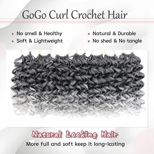 7 Packs Gogo Curl Grey Crochet Hair for Women 18 Inch Pre-Twisted Curly Crochet Hair Pre Looped Deep Ocean Water Wave Beach Curl Crochet Braids Synthetic Braiding Hair Extensions ( 18 Inch, 1B/Gray )