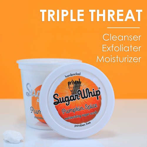 Primal Elements Sugar Scrub, Exfoliating Sugar Whip, Face and Body Cleanser, Moisturizer, Pumpkin, 10 oz Package