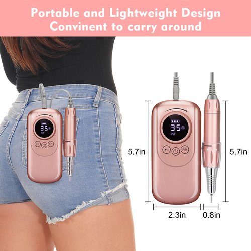 Rechargeable 35000 RPM Nail Drill, Portable Cordless Professional Electric Nail File Kit with 11 Nail Drill Bits for Acrylic, Gel Nails, Manicure Pedicure, Polishing Shape