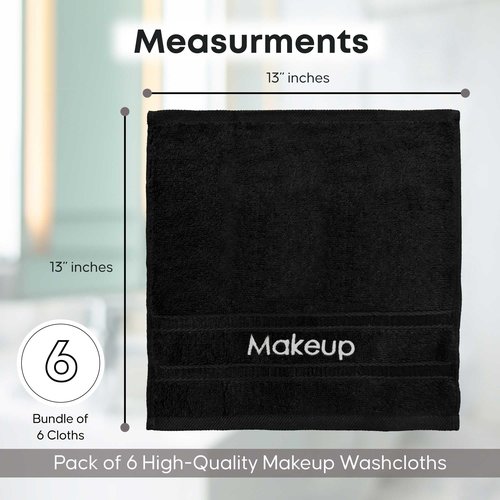 YRALY Makeup Towels - Pack of 6 - Soft Cotton Wash Cloths for Face & Makeup Removal, Airbnb Essentials for Hosts, Luxury Washcloths (13x13 Inches. Black)