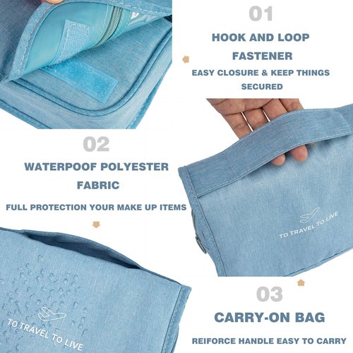 L&FY Hanging Travel Toiletry Bag Women's Cosmetic Organizer Makeup Pouch Men's Shaving Kits With Handle (Denim Black)