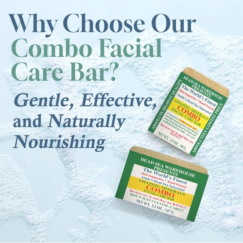 Dead Sea Warehouse - Dead Sea COMBO Facial Care Bar - Face Soap for Women and Men - Clarifying Dead Sea Mud & Salt Soap for Combination Skin, Handmade & Unscented, 3.5 oz - 4 Pack