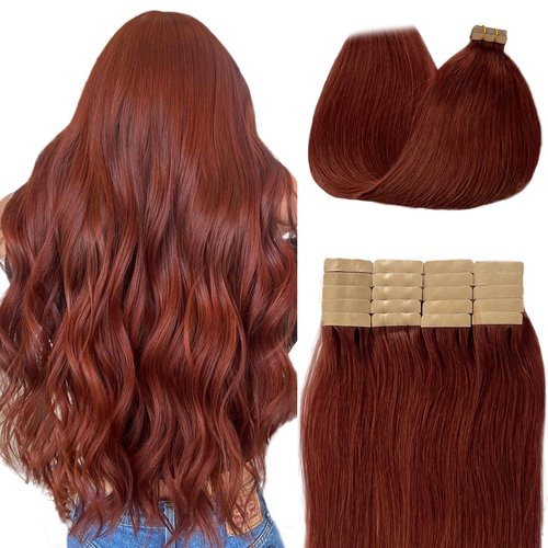 Munx Tape In Hair Extensions - Human Hair, 16 Inch, Invisible, Straight, Seamless Skin Weft, Remy, Brown Colored, 30g, 20piece, Real Human Hair