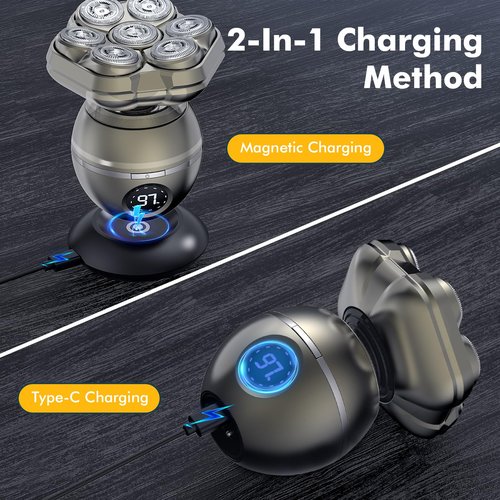 7D Head Shavers for Bald Men: 6 in 1 Detachable Bald Head Shavers - IPX7 Waterproof Wet Dry Electric Razor for Men- LED Display Shaving Grooming Kit with Type-C Charge