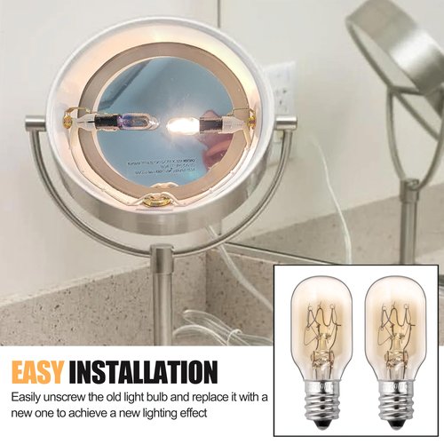 ZTTM 20W, 120V Incandescent Bulb Replacement, Suitable for Conair RP34B Illuminated Makeup Mirror, E12 Candle Holder Base, 2700K (20W 120V Bulb*2)