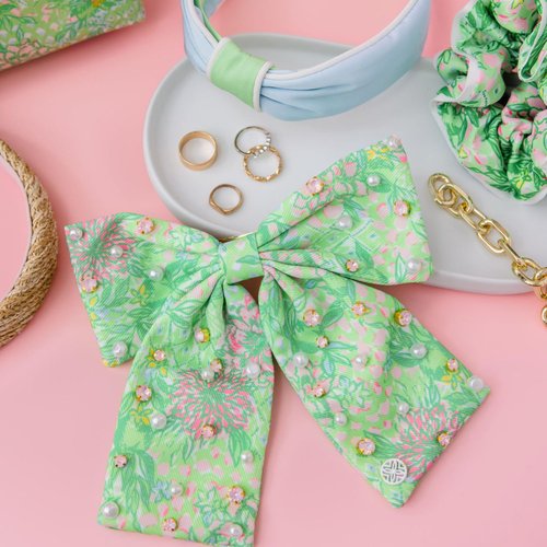 Lilly Pulitzer Hair Bow for Women, Cute Hair Accessories in Green Floral, Lime Feeling Good