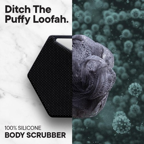 TOOLETRIES Body Scrubber 2.0 & Shower Hook - Silicone Scrubber for Cleaning and Exfoliating with Storage Hook - Extra Long Bristles with Ergonomic Handle, Long-Lasting & Easy to Clean