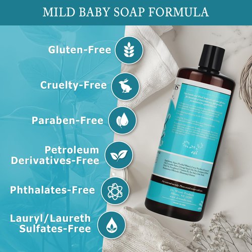 Dr. Woods Unscented Baby Mild Liquid Castile Soap - Natural Soap for Sensitive Skin, Gentle Cleanser with Hemp Oil and Vitamin E - Paraben, Sulfate, and Phthalate Free - 32 Fl Oz (Pack of 2)
