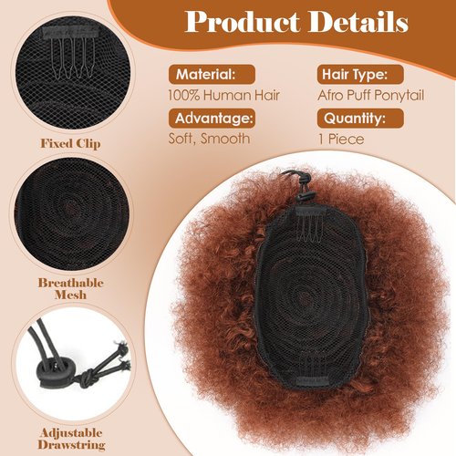 Fullart Afro Puff Drawstring Ponytail, #33 Dark Auburn 100% Remy Human Hair