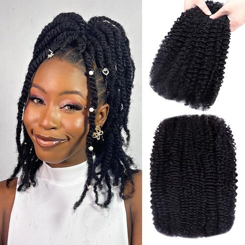 Afro Kinkys Bulk Human Hair for Dreadlocks Extensions Repair, Twist Braiding Afro Kinky Human Hair for Locs Natural Black Color 18 inches for Micro Locs Extensions 1 Pack 30 Gram（1B/18inch/30g）