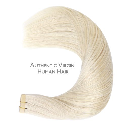 WENNALIFE Tape in Hair Extensions Human Hair, 20pcs 50g 18 inch Platinum Blonde Remy Hair Extensions Straight Human Hair Tape in Extensions Skin Weft Tape Extensions Human Hair