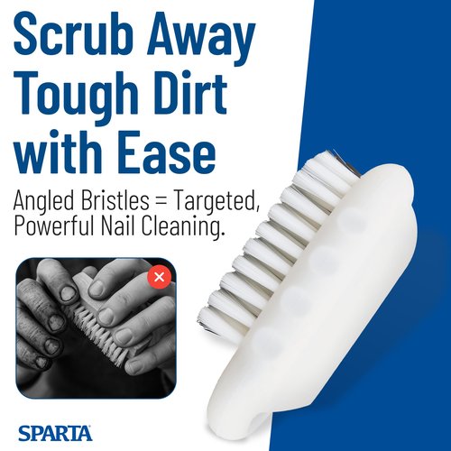 SPARTA Nail Scrub Brush Commercial-Grade, Heavy-Duty Hand and Fingernail Brush with Stiff Bristles for Gardeners, Mechanics, And Foodservice Personnel, Plastic, 5 X 2.24 Inches, White