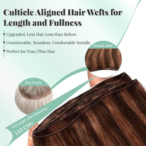 Weft Hair Extensions Medium Brown with Auburn Human Hair Sew in Extensions 14 Inch 80G Thick Ends Double Weft Brown Balayage Hair Extensions Real Human Hair Sew in Hand Tied Real Hair Wefts