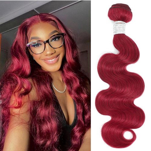Anmetan Red Burgundy Bundles Human Hair Body Wave, 12A Colored Bundles Human Hair 100% Unprocessed Remy Hair, Soft and Thick Burgundy Cherry Red 99J Single Wavy Sew in Quick Weave Double Weft 12 Inch