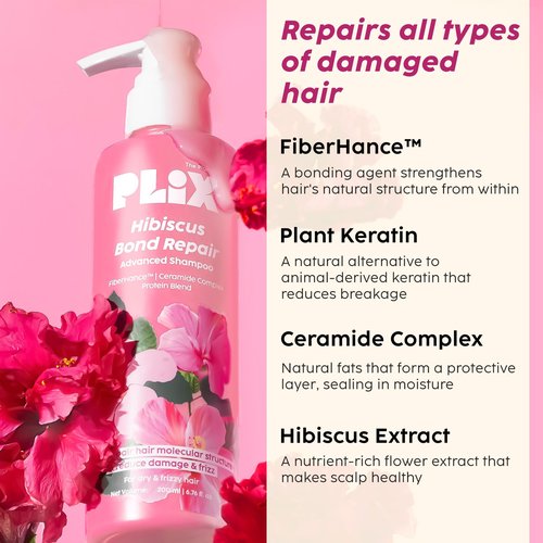 PLIX - THE PLANT FIX - Hibiscus Bond Repair Shampoo (200ml) + Conditioner (175ml) | Repairs Molecular Structure & Reduces Breakage | FiberHance & TechnoHYAL Hair Complex
