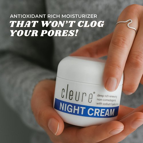 Cleure Hyaluronic Acid & Shea Butter Anti-Aging Night Cream for Sensitive Skin, Gluten, Salicylate, Paraben & Fragrance Free (2 oz, Pack of 1)