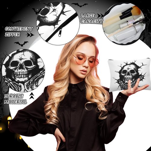 Kajaia 12 Pcs Gothic Skeleton Makeup Bags Cute Portable Travel Purse Toiletry Pocket Make up Organizer Storage Zipper Pouch Makeup Brush Cosmetic Bags for Women Adult Aesthetic Stuff