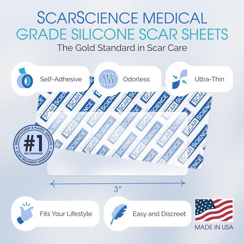 Medical Grade Silicone Scar Sheets - Silicone Scar Tape for Surgical Scars - Durable and Reusable Breathable Gel Sheets with Storage Case - Small 3-Inch, 8-Pack
