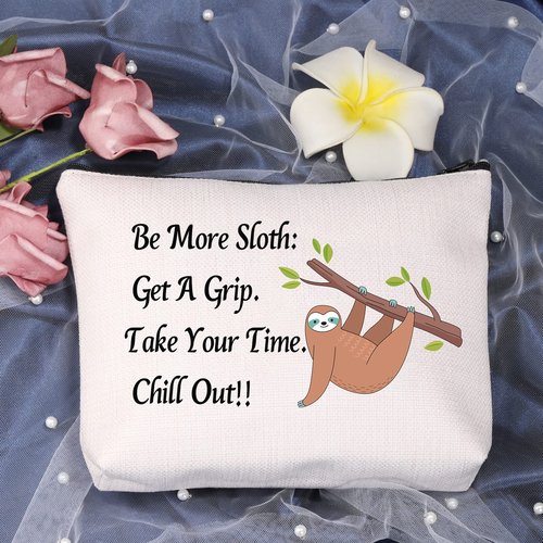 LEVLO Sloth Makeup Bag Cosmetic Case Sloth Life Sloth Lover Gift Be More Sloth Get A Grip Take Your Time Chill Out Makeup Bag Gift For Her (Be More Sloth)