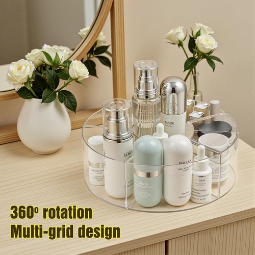 Lonian 360° Rotating Makeup Organizer, Adjustable Acrylic Cosmetic Storage, Cosmetic Organisers and Spinning Makeup Stand for Beauty Skincare