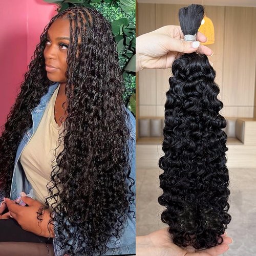 Lemoda Burmese Curly Bulk Human Hair Extensions Boho Human Braiding Hair For Bohemian Knotless Braids 16Inch No Weft 100% Unprocessed Virgin Hair 1PC/Lot Salon-Quality Natural Black