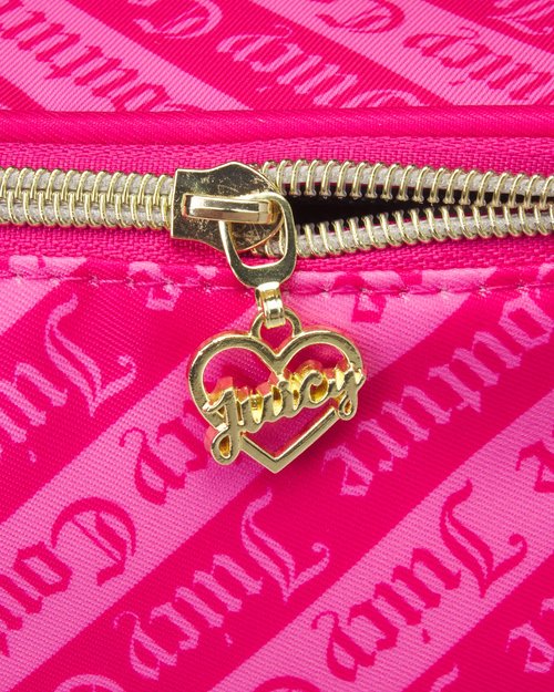 Juicy Couture Hot Pink Makeup Bag Cosmetics Organizer Travel Essentials Compartmentalized Logo Print
