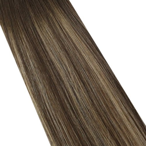 Moresoo Tape in Hair Extensions Human Hair Ombre Brown to Caramel Blonde with Brown Balayage Tape in Seamless Hair Extensions Real Human Hair Tape in Extensions 18 Inch #4/27/4 20pcs 50g