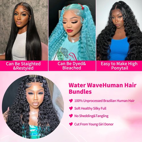 Water Wave Human Hair Bundles 18 Inch 12A Deep Curly Bundles Human Hair 100% Unprocessed Wet and Wavy Bundles Human Hair Extensions Natural Black