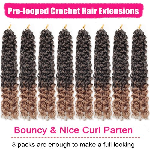 Gogo Curl Crochet Hair 8 Packs Ocean Wave Beach Curl Crochet Hair Pre Looped Long Deep Wave Hair Extension Synthetic Braiding Hair for Women Natural Black 24 Inch 1B/27