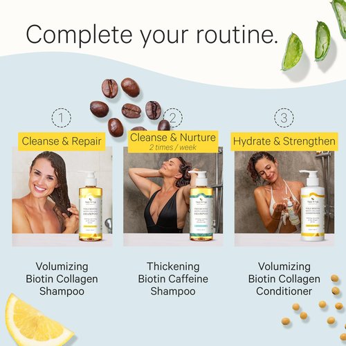 Tree To Tub Volumizing Biotin Shampoo & Conditioner Bundle - For Thicker, Stronger, Shinier Hair - Formulated with Vegan Collagen, Caffeine, Argan Oil & Natural Essential Oils