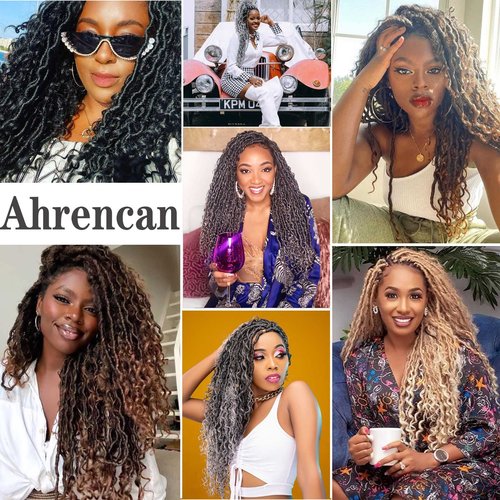 Ahrencan Boho Goddess Locs Crochet Hair 22 Inch, 8 Packs Two Tone Crochet Goddess Locs With Curly Ends,Trendy Faux Locs Crochet Hair For Women Human Hair Crotchet Braids(22in,(pack of 8),T27/613#)