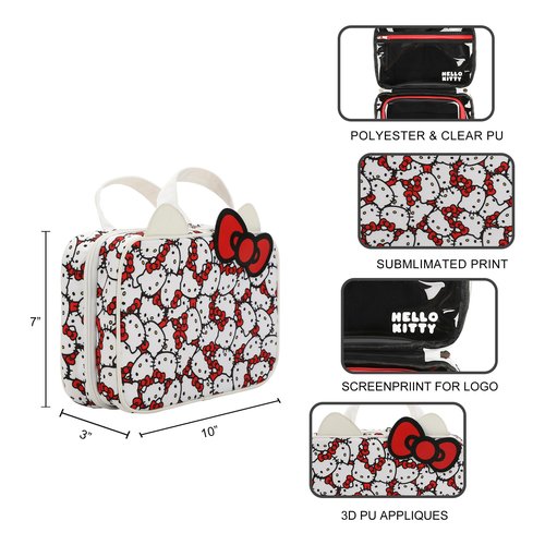 Bioworld Hello Kitty Foldable Hanging Toiletry Travel Bag Cosmetic Case With 3D Bow