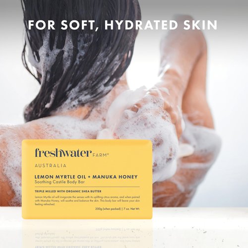 Freshwater Farm Australia Natural Soap Bar- Lemon Myrtle+Manuka Honey- 7 oz x 8 Pack- Castile Bar Soap, Natural Soap Bar, Bar Soap, Body Soap Bars- Essential Oils For Sensitive Skin
