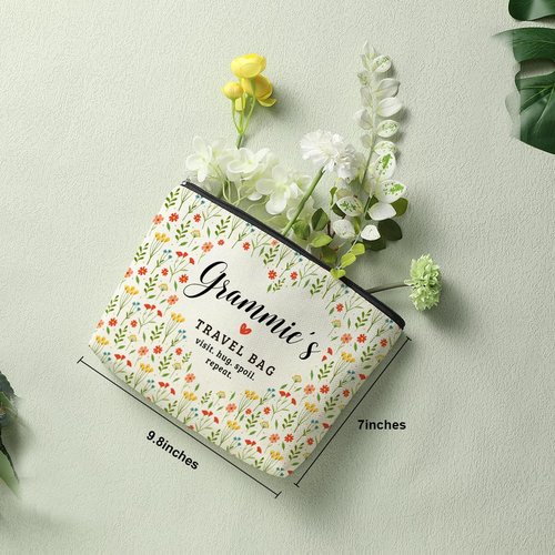 Grammie's Travel Bag Mothers Day Makeup Bag Grandma Gifts Grandma Birthday Gifts Funny Coloful Floral Cosmetic Bag for Women Nana Gigi Mimi Nanny Granny Mom Chirstmas Appreciation Retirement Gifts