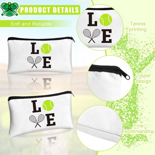 Moukeren 12 Pieces Tennis Makeup Bag Cosmetic Bag Travel Portable Storage Toiletry Case Accessories with Zippers Tennis Gifts for Lovers Players Teams Women Girls(White)